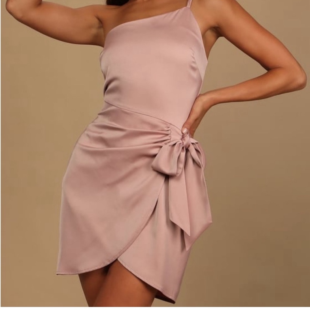 NWT lulus pink mini satin one shoulder dress